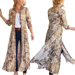 Soft Surroundings Meknes Maxi Shirt Dress Gold Floral Print Size Small
